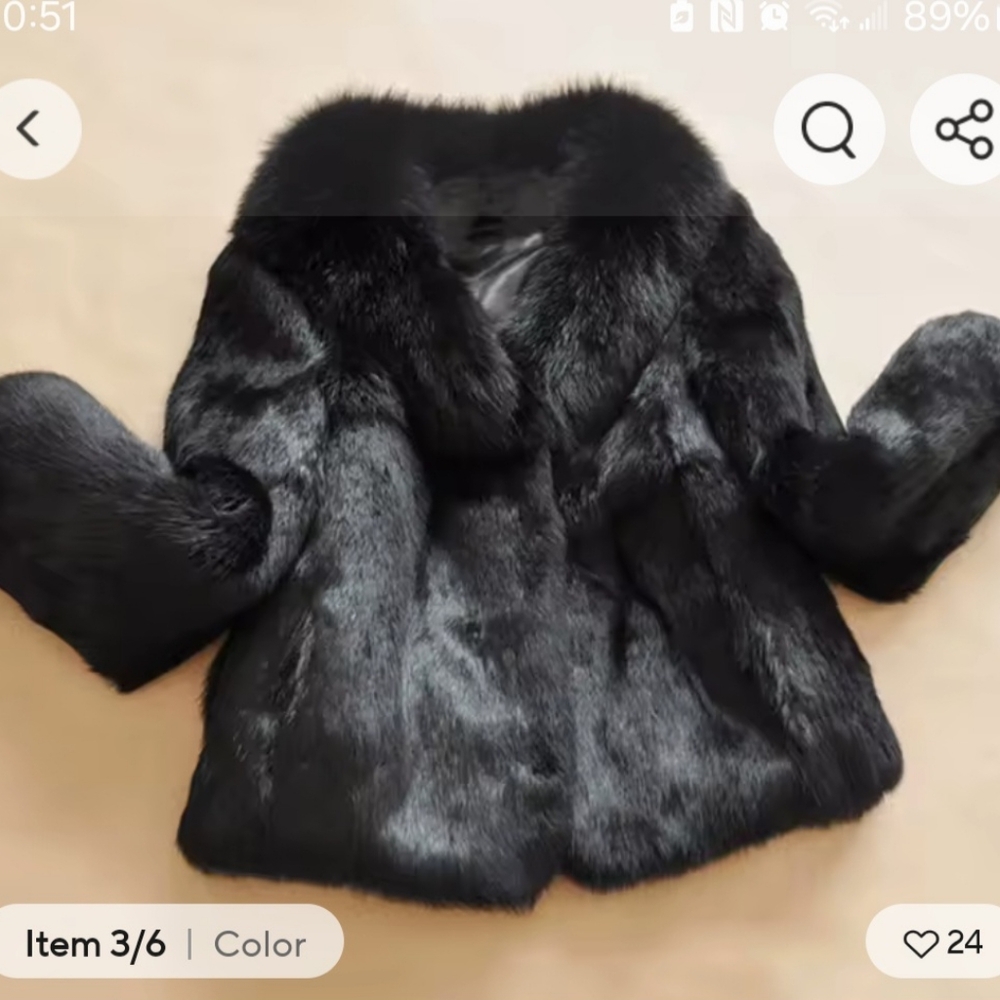 - Genuine Rabbit Fur Jacket with Fox Fur Collar